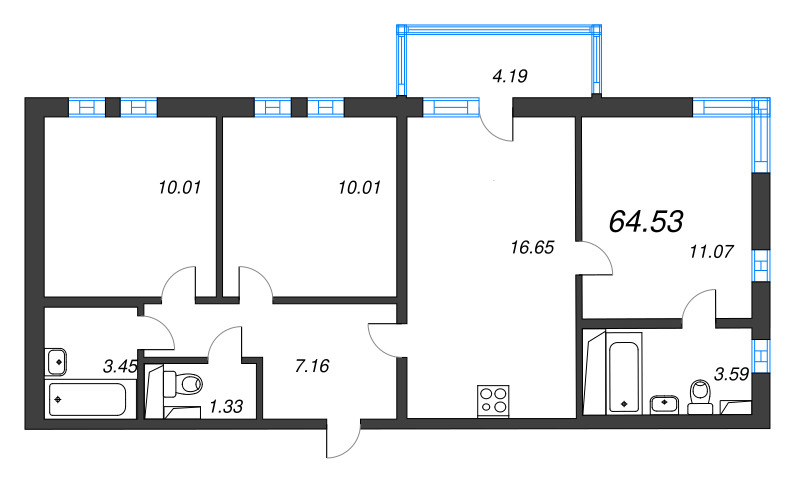4 ккв (Евро) 64,5 м²