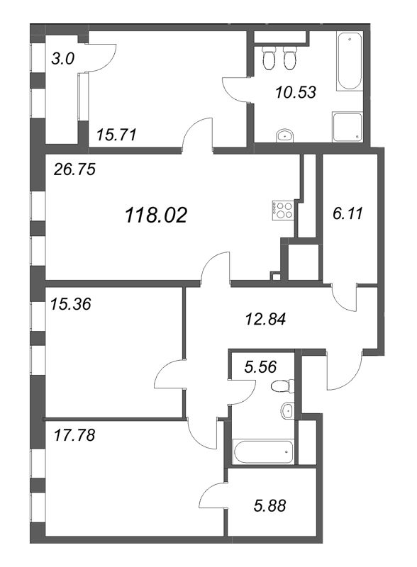 4 ккв (Евро) 116,7 м²