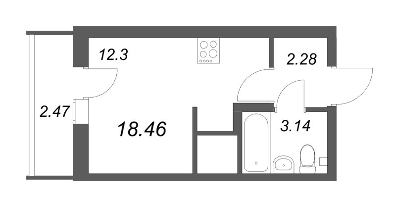 Студия 18,5 м²