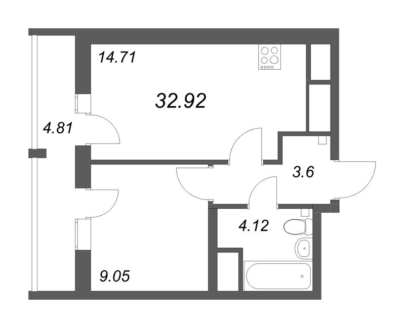 2 ккв (Евро) 32,9 м²