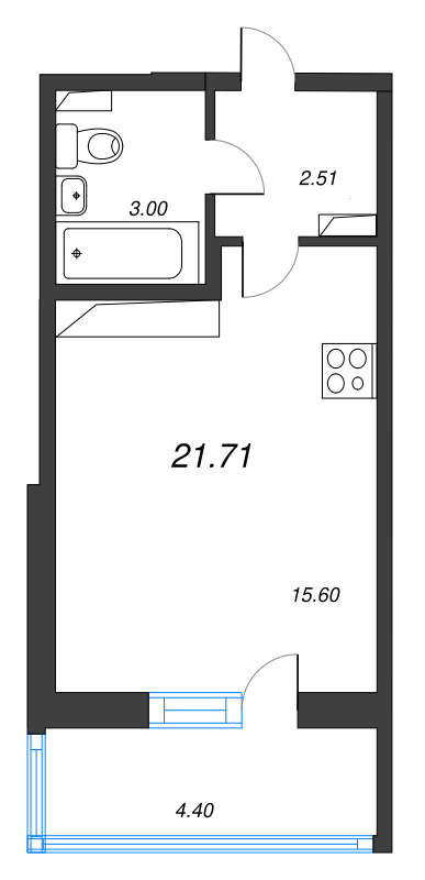 Студия 21,7 м²