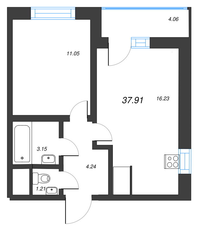 2 ккв (Евро) 37,9 м²