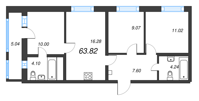 4 ккв (Евро) 63,8 м²