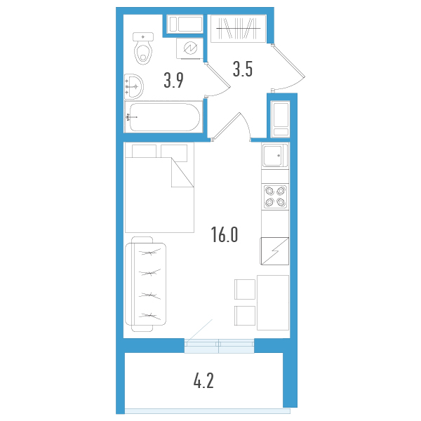 Студия 25,5 м²