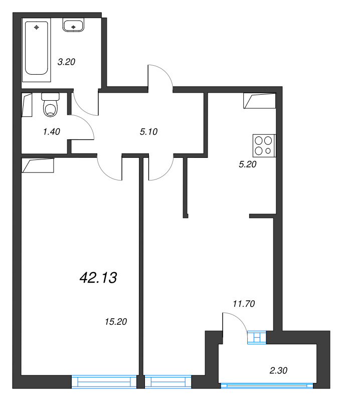 2 ккв (Евро) 43 м²