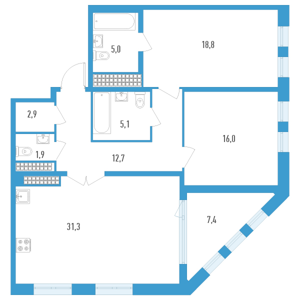 3 ккв (Евро) 97,4 м²