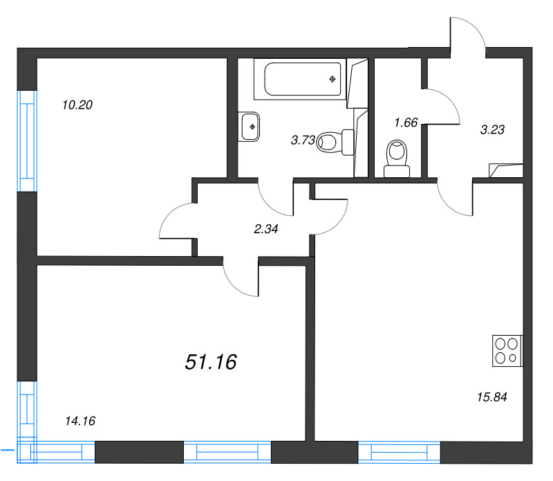 3 ккв (Евро) 51,2 м²