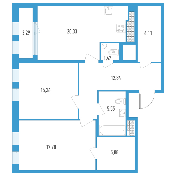 3 ккв (Евро) 87 м²