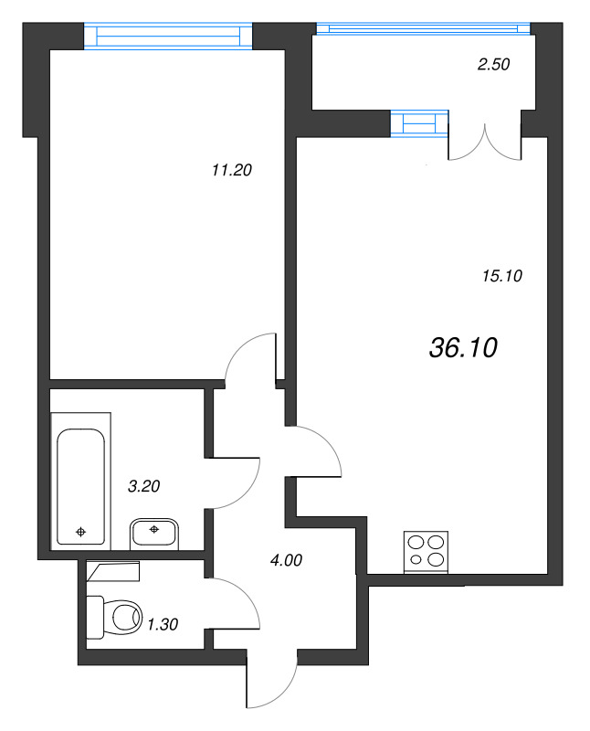 2 ккв (Евро) 36,3 м²