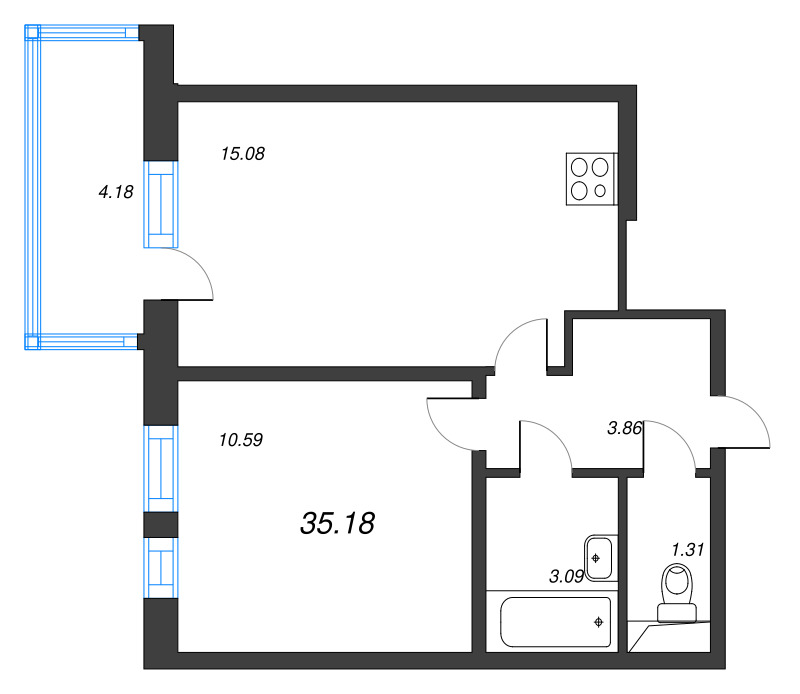 2 ккв (Евро) 35,2 м²