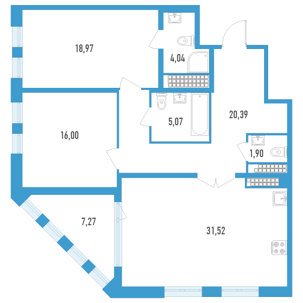 3 ккв (Евро) 99,9 м²