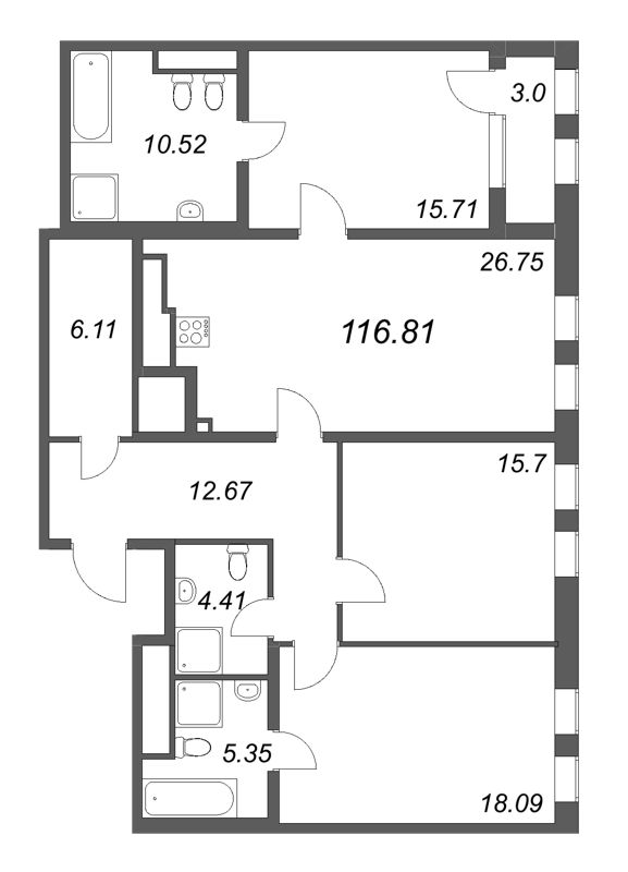 4 ккв (Евро) 116,8 м²