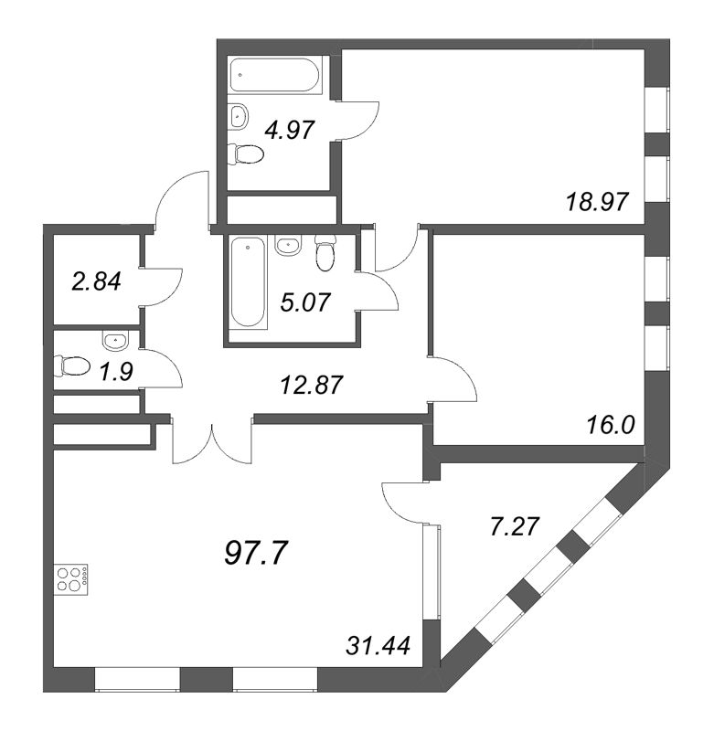 3 ккв (Евро) 97,4 м²