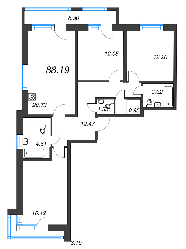 4 ккв (Евро) 88,2 м²