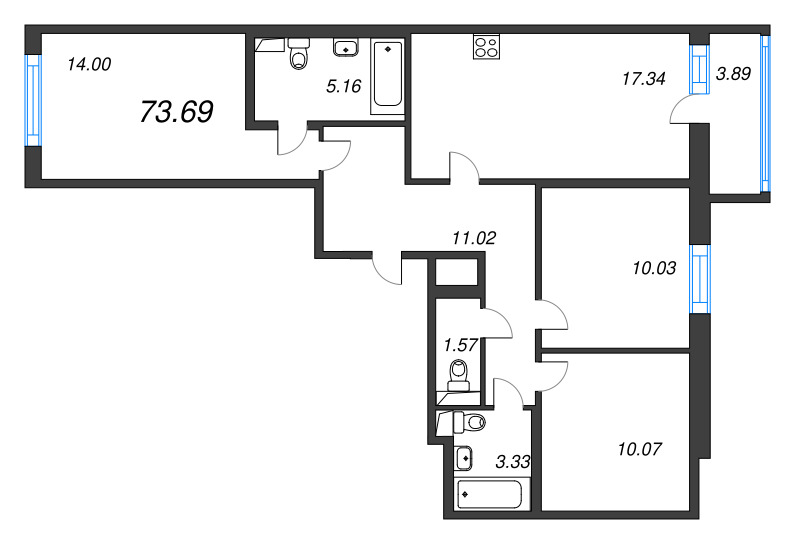 4 ккв (Евро) 73,7 м²