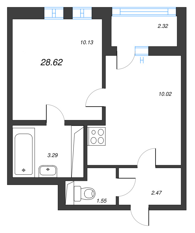 1 ккв 28,6 м²