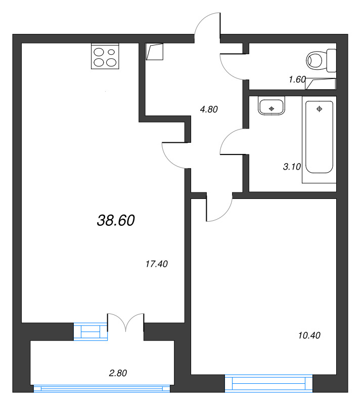 2 ккв (Евро) 38,6 м²