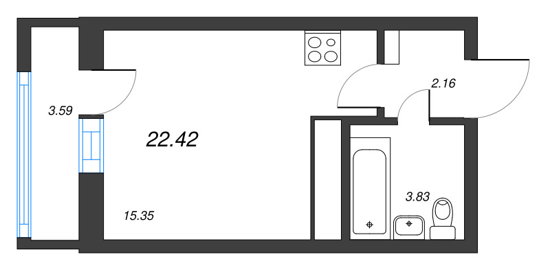 Студия 22,4 м²