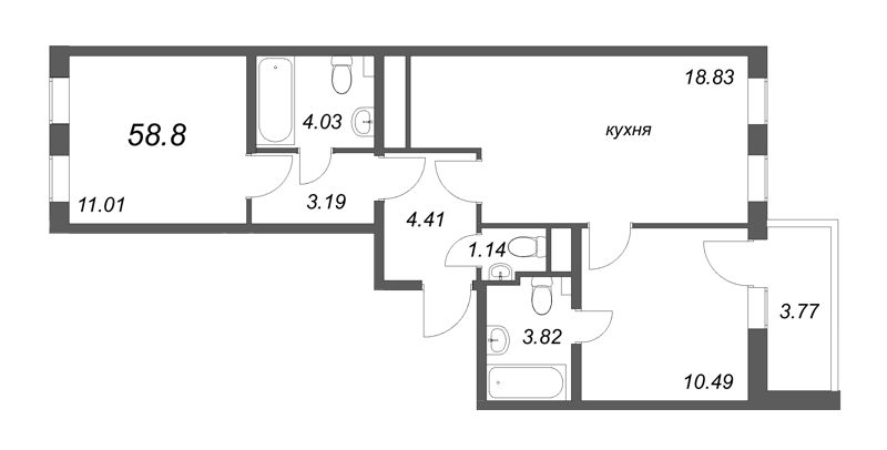 3 ккв (Евро) 58,8 м²