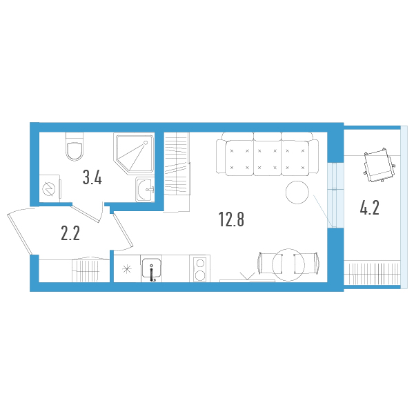 Студия 19,7 м²