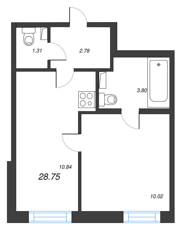 1 ккв 28,8 м²