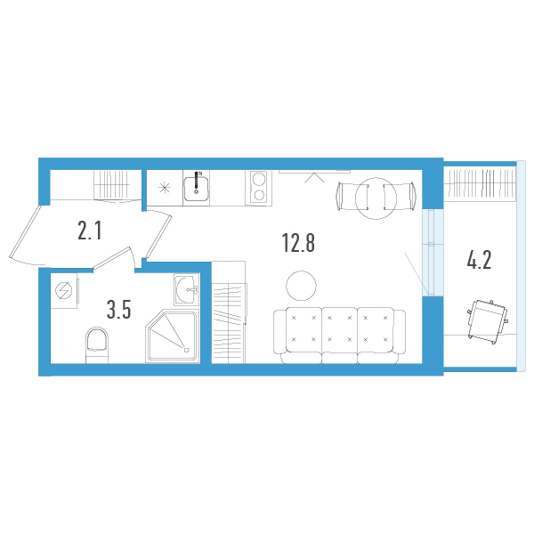 Студия 19,7 м²