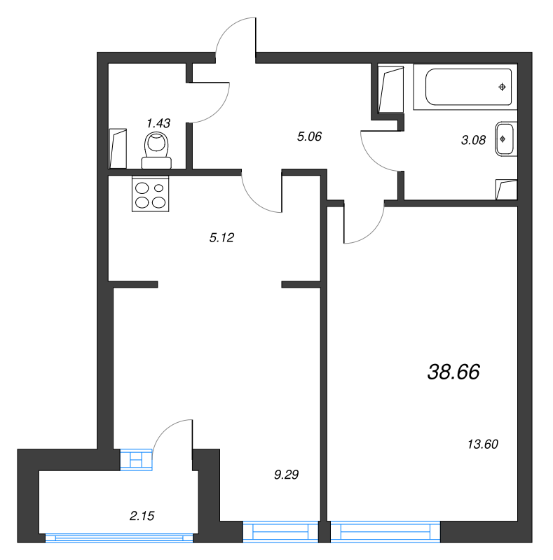 1 ккв 39,5 м²