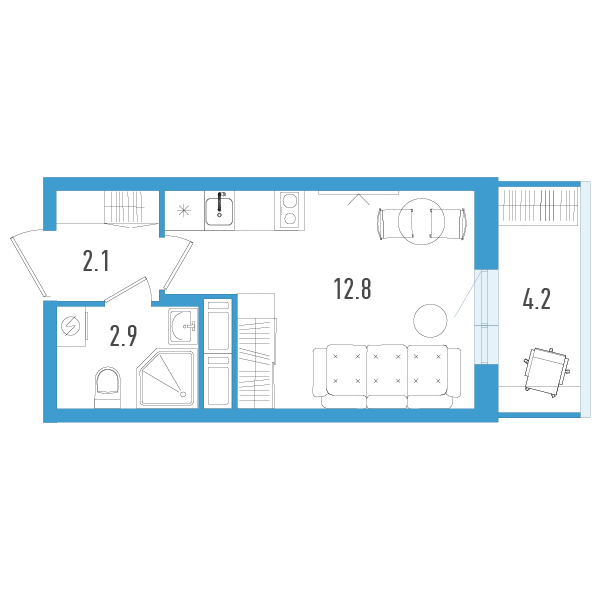 Студия 19,1 м²