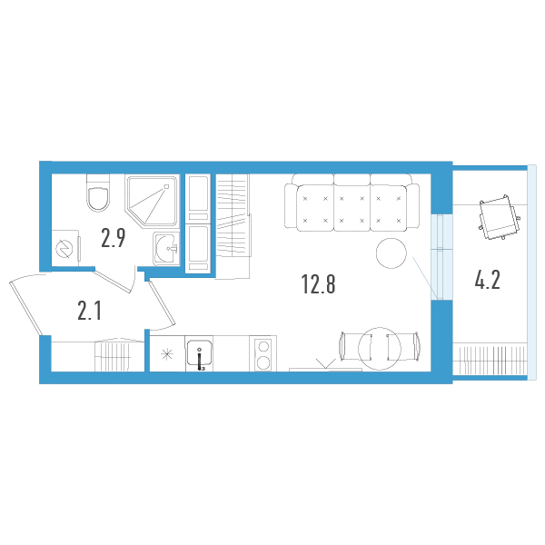 Студия 19,1 м²