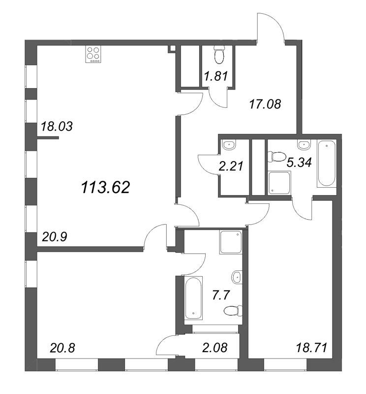 3 ккв (Евро) 113,2 м²