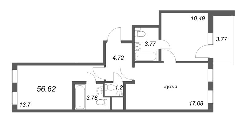 3 ккв (Евро) 56,6 м²
