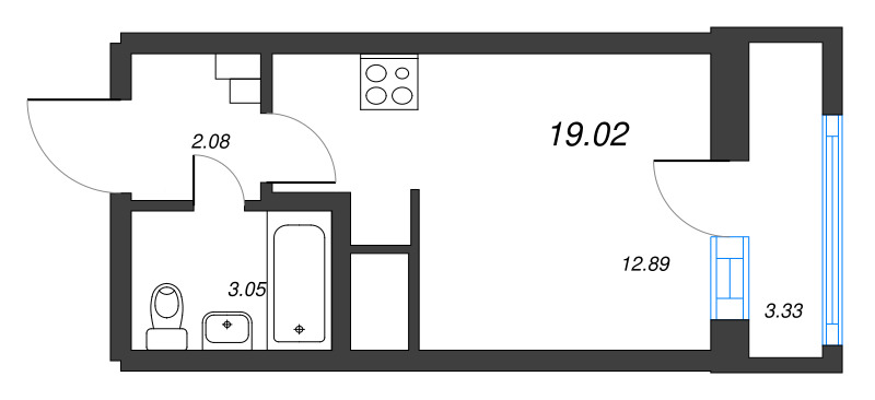Студия 19 м²