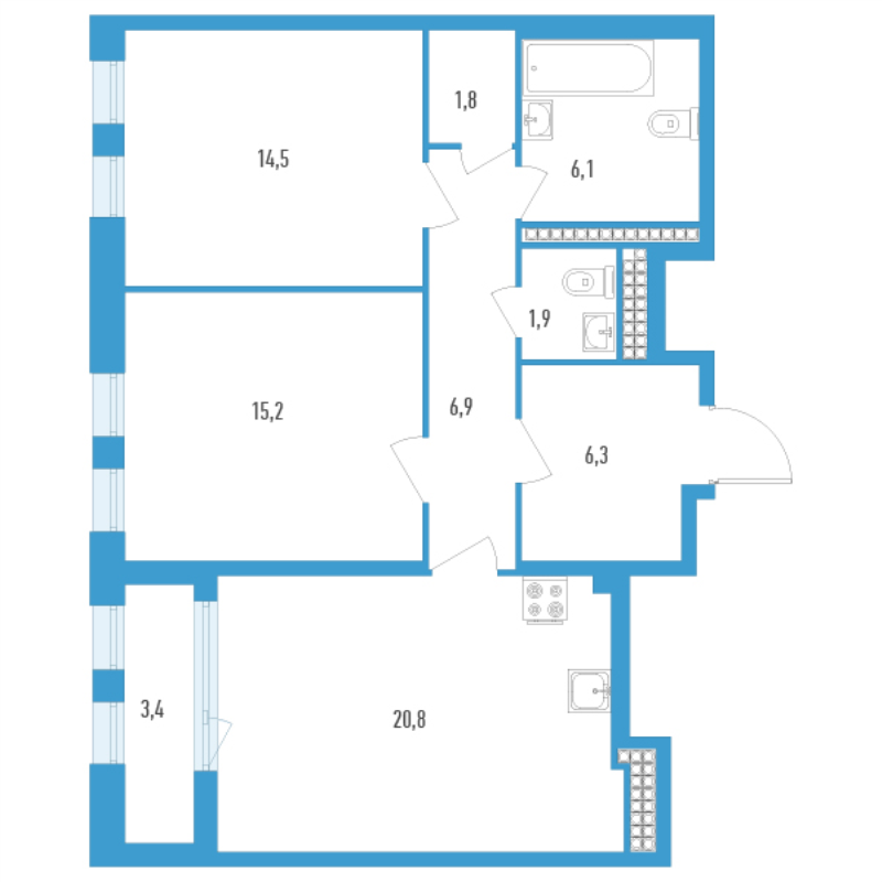 3 ккв (Евро) 75,2 м²