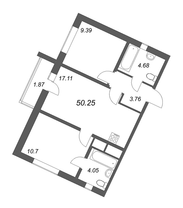 3 ккв (Евро) 50,3 м²