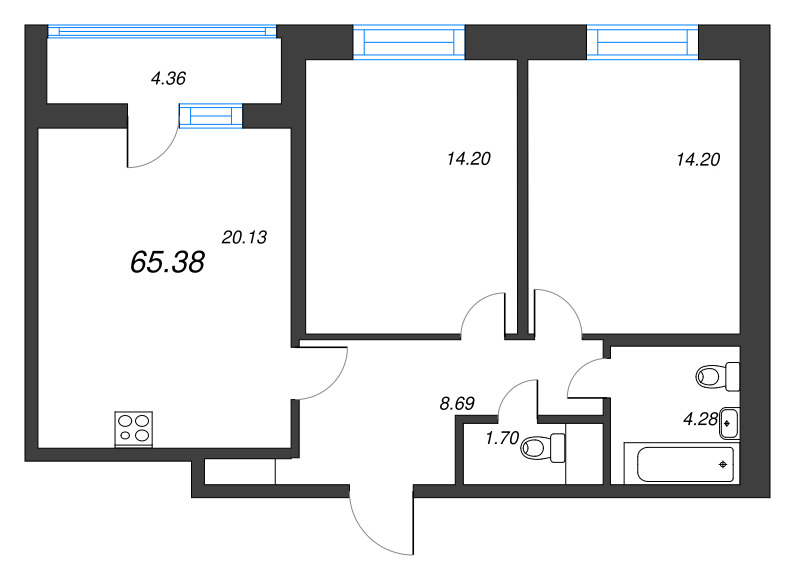 3 ккв (Евро) 65,4 м²