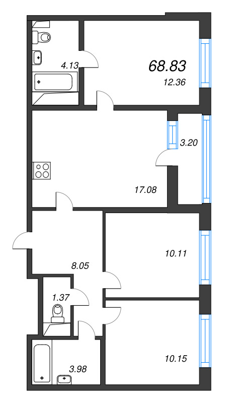 4 ккв (Евро) 68,8 м²