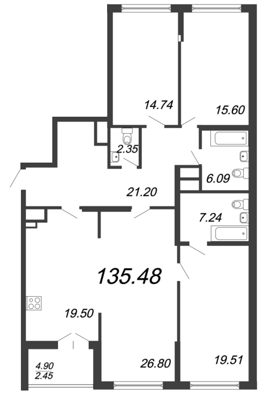 4 ккв 134,6 м²