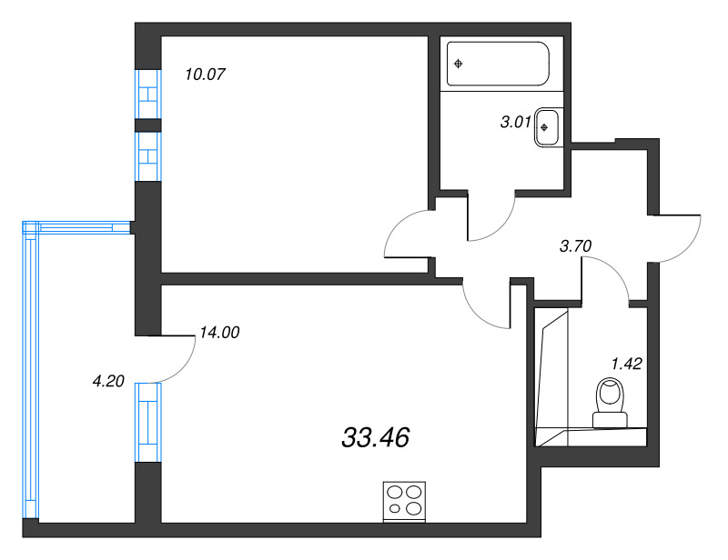 1 ккв 33,5 м²