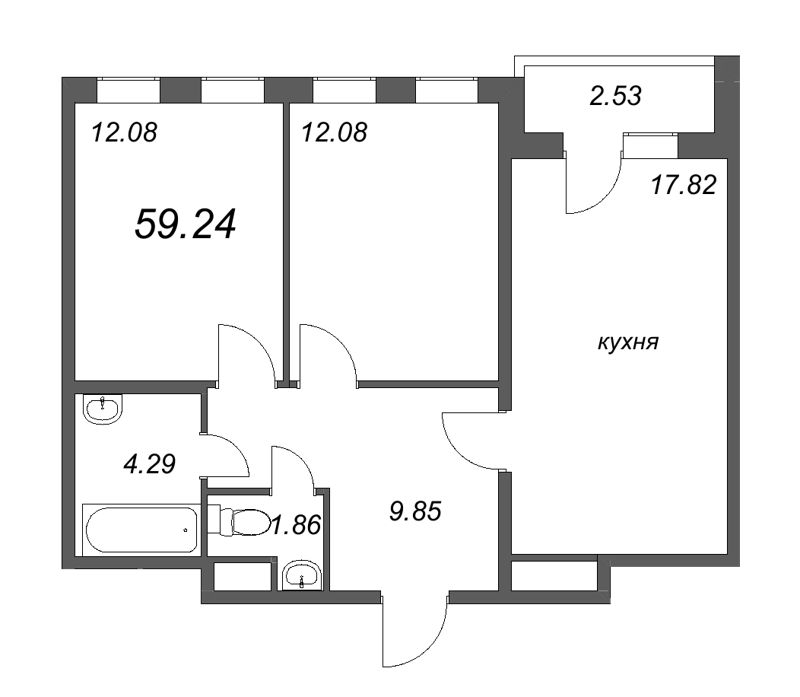 3 ккв (Евро) 59,2 м²
