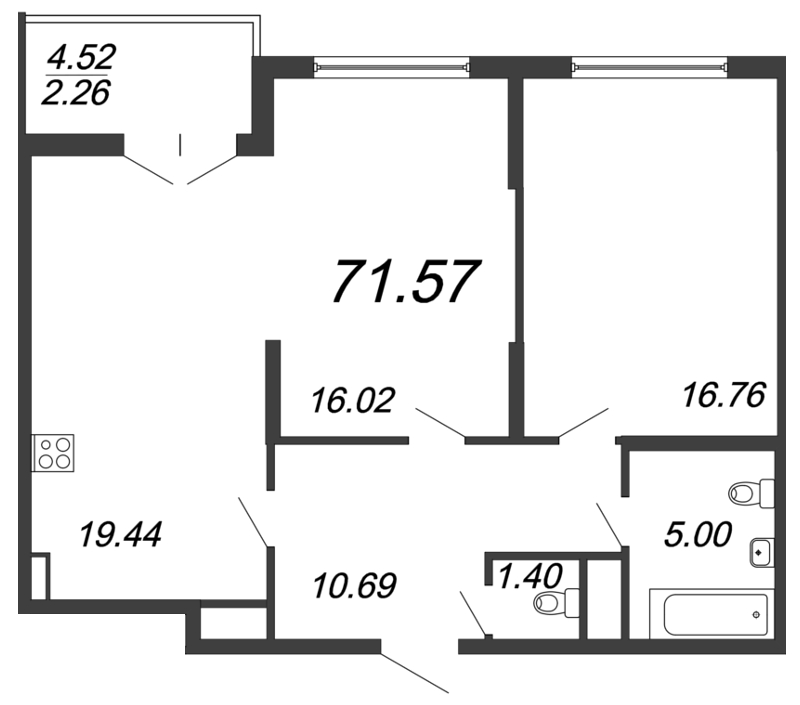 3 ккв (Евро) 71,9 м²