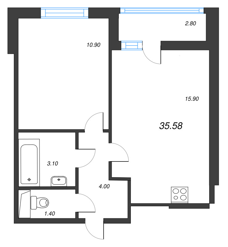 2 ккв (Евро) 36,5 м²