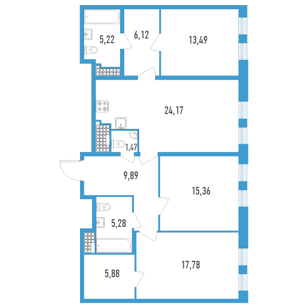 4 ккв (Евро) 105 м²
