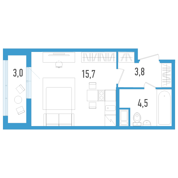 Студия 24,9 м²