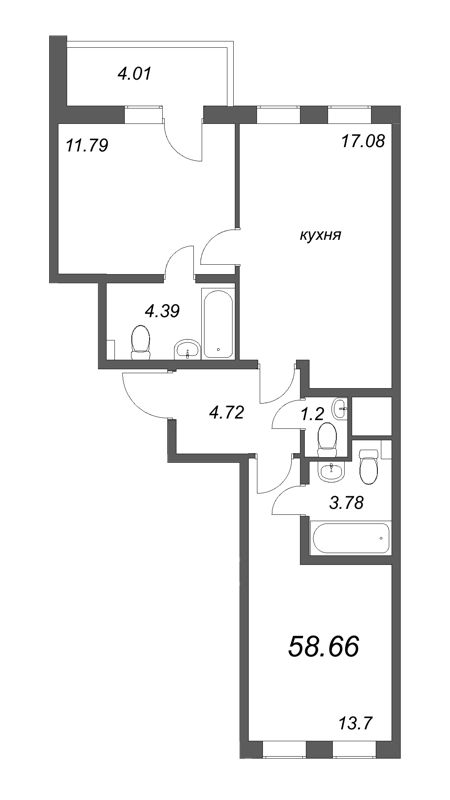 3 ккв (Евро) 58,7 м²