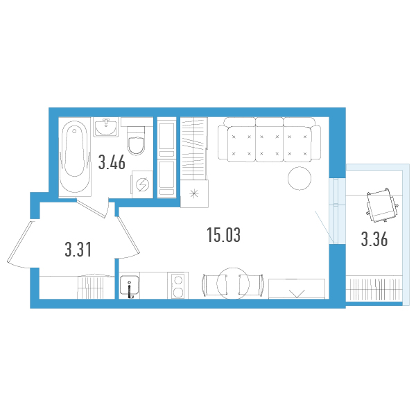 Студия 22 м²
