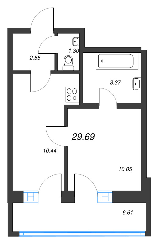 1 ккв 29,7 м²