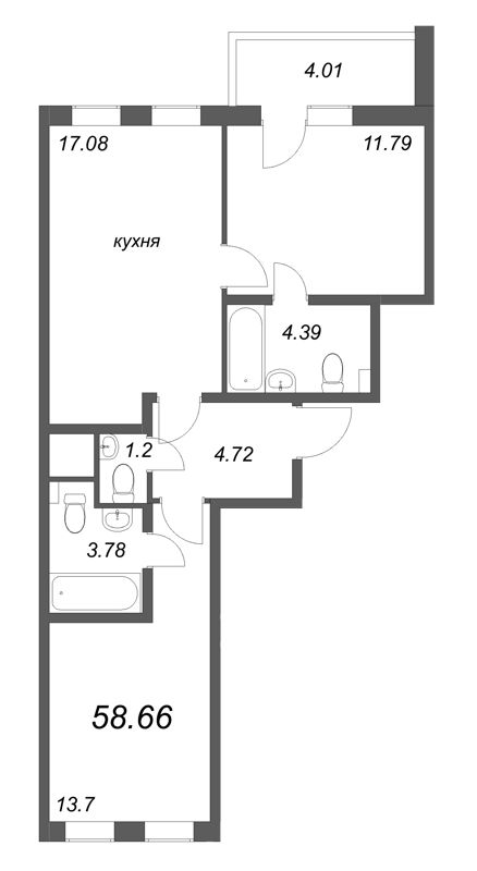 3 ккв (Евро) 58,7 м²