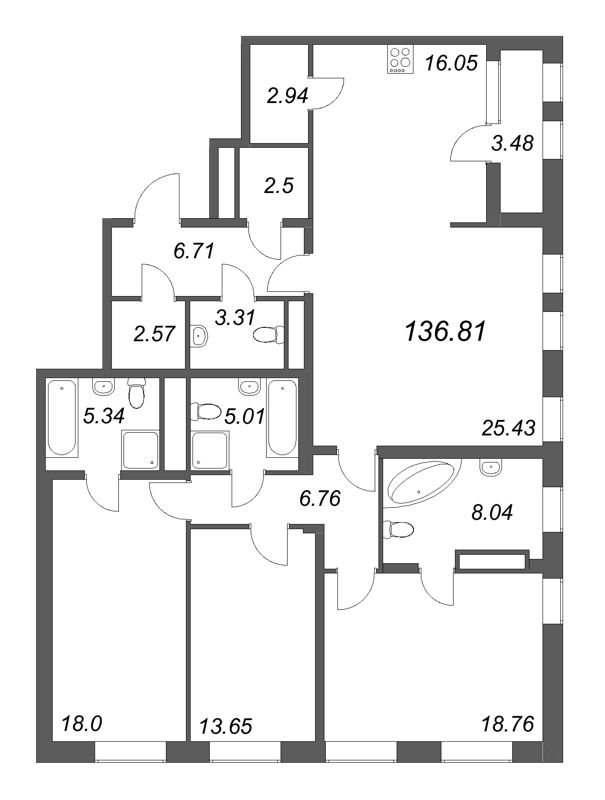 4 ккв (Евро) 136,8 м²
