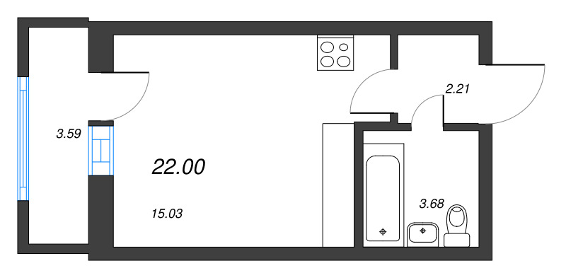 Студия 22 м²
