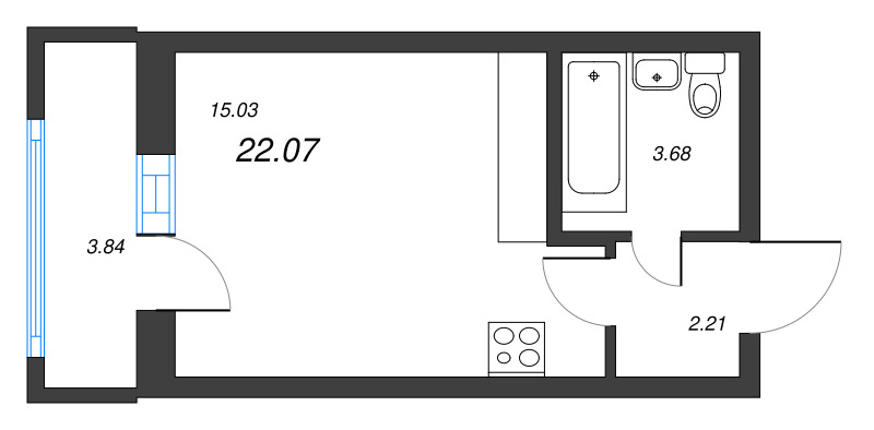 Студия 22,1 м²